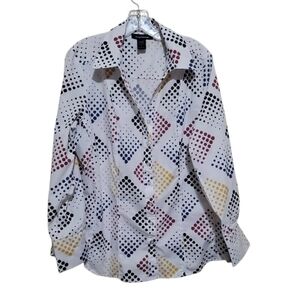 Ashley Stewart Women Polka Dot White  Collar Longsleeve Shirt Blouse Size 16